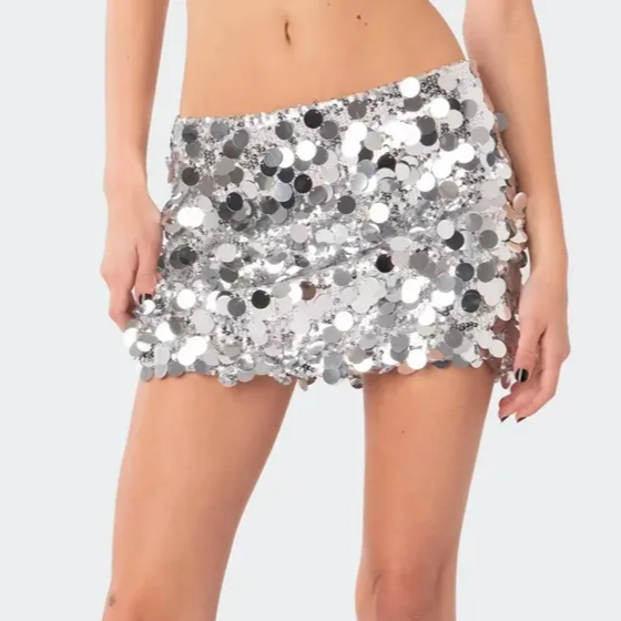 SILVER GLITTER SEQUINS MINI SKIRT