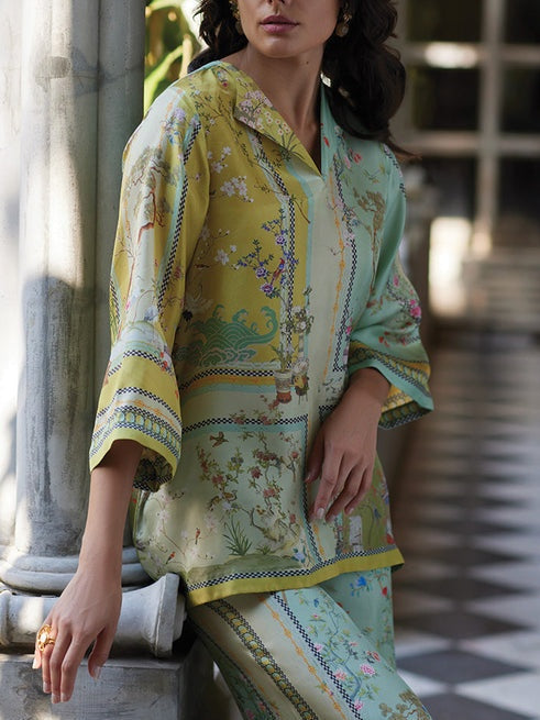 Digital Printed Trumpet Sleeves Print Cape