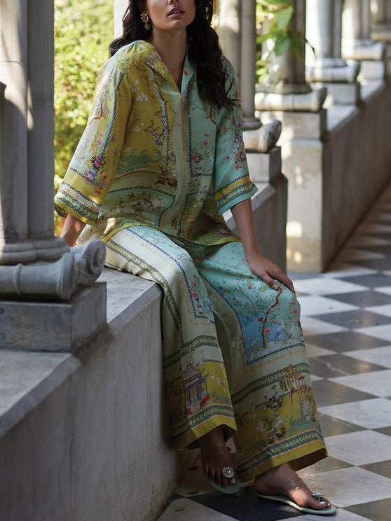 Digital Printed Trumpet Sleeves Print Cape