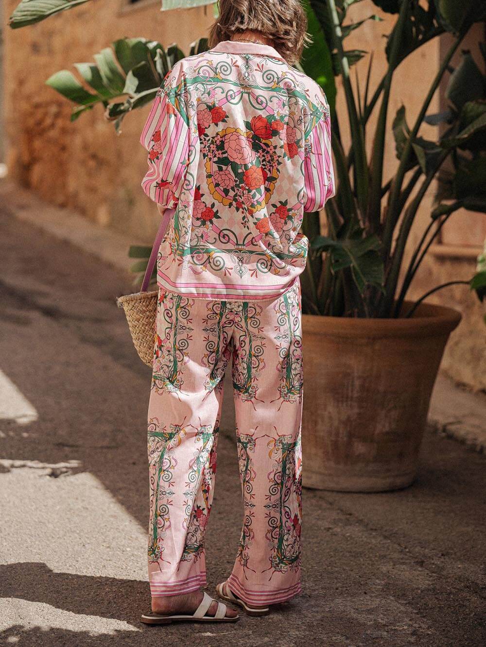 Unique Charm Floral Print Elastic Waist Pocketed Pants