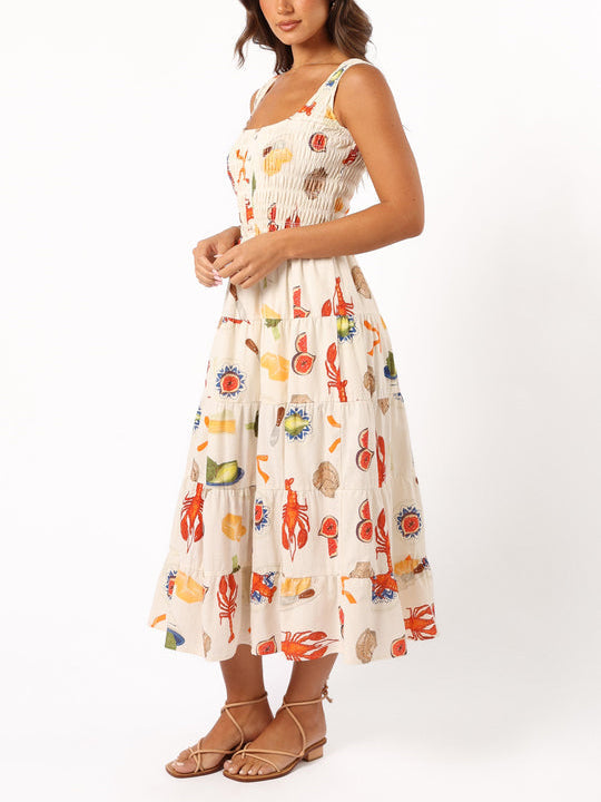 Unique And Fun Lobster Food Print Midi Dress