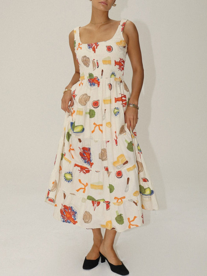 Unique And Fun Lobster Food Print Midi Dress