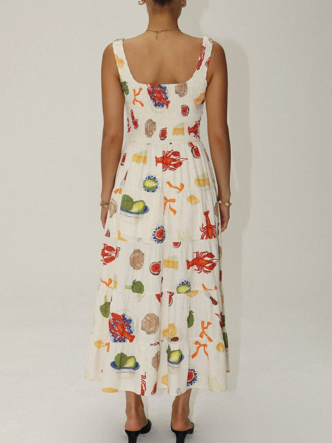 Unique And Fun Lobster Food Print Midi Dress