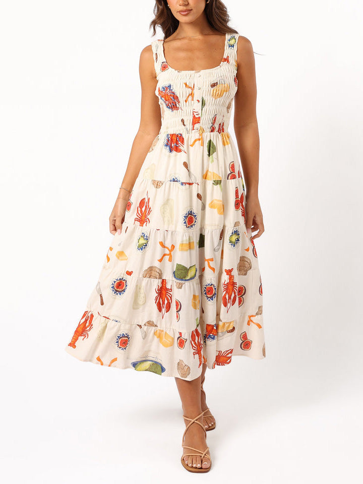 Unique And Fun Lobster Food Print Midi Dress