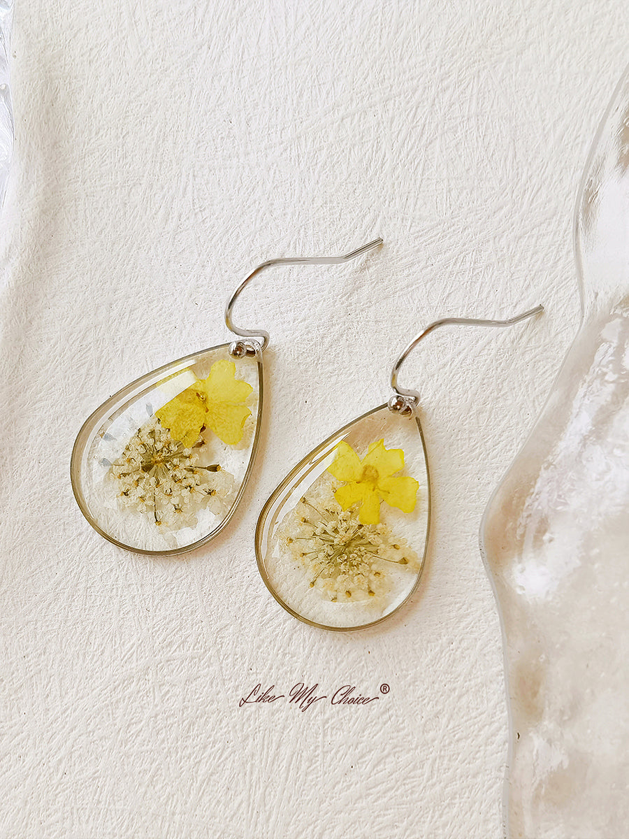 Small Fresh Queen Anne Lace Handmade Dried Flower Earrings