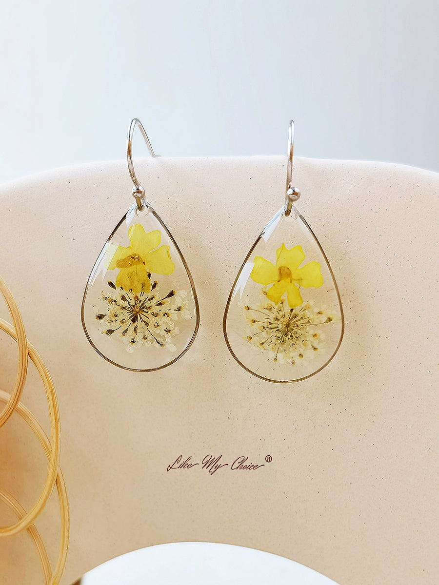 Small Fresh Queen Anne Lace Handmade Dried Flower Earrings
