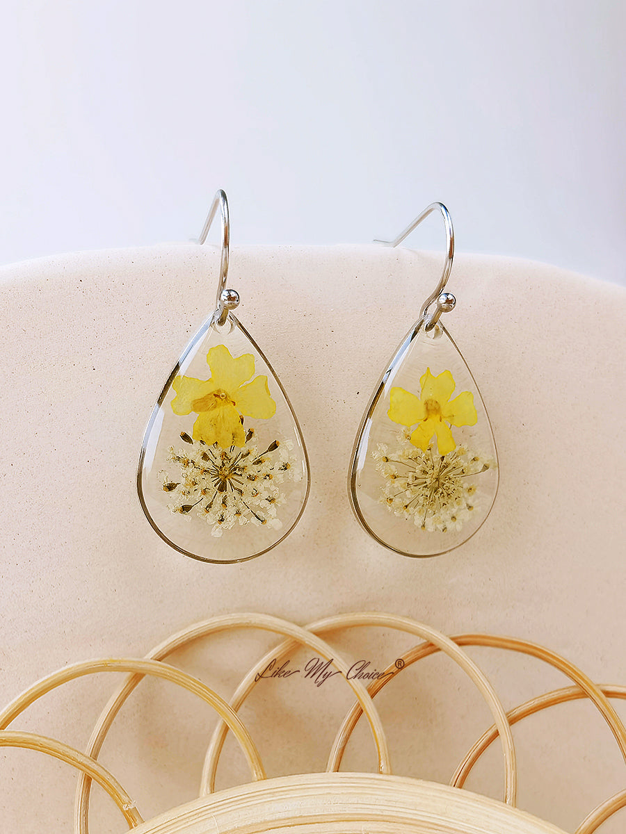 Small Fresh Queen Anne Lace Handmade Dried Flower Earrings
