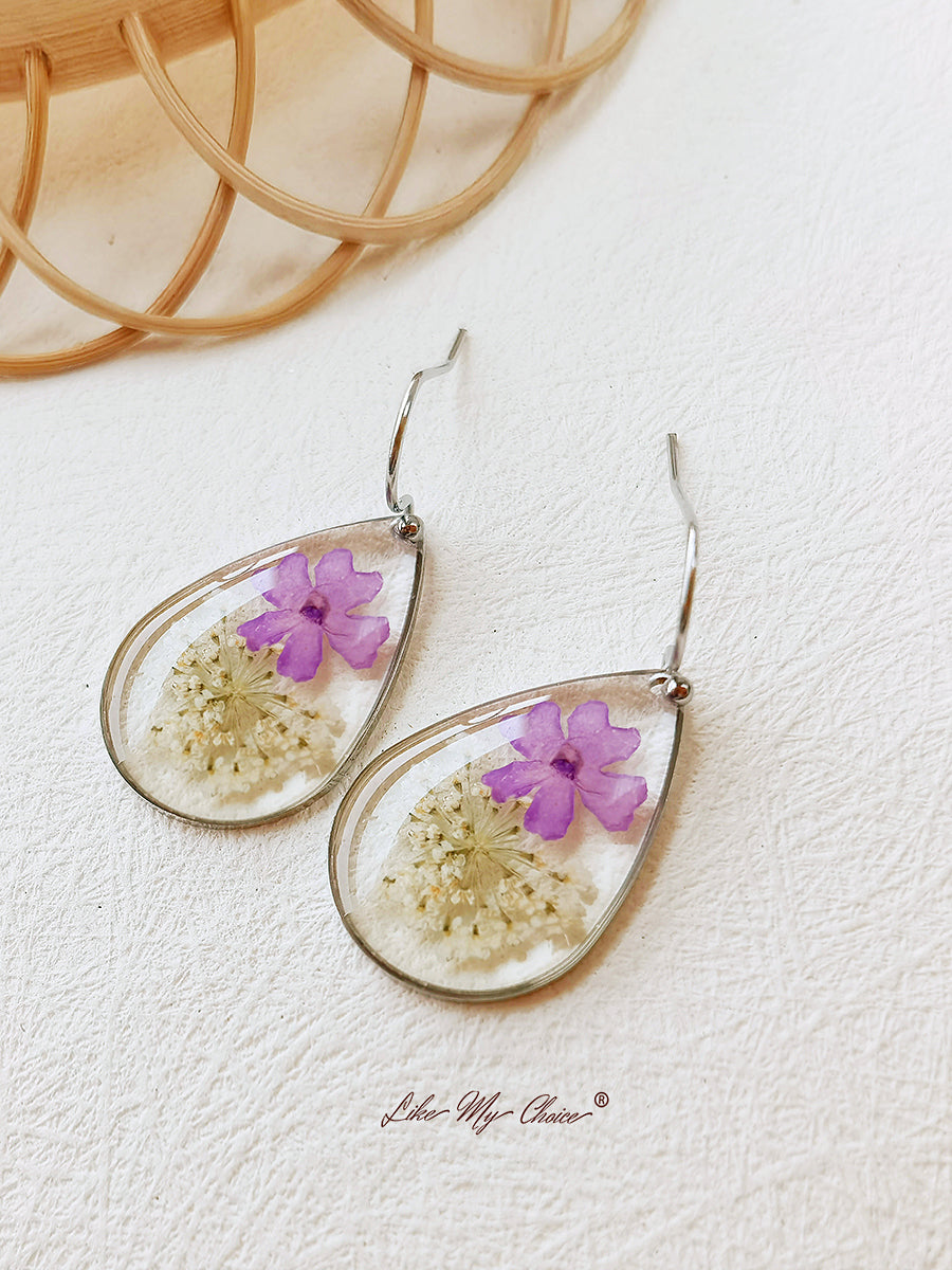 Small Fresh Queen Anne Lace Handmade Dried Flower Earrings