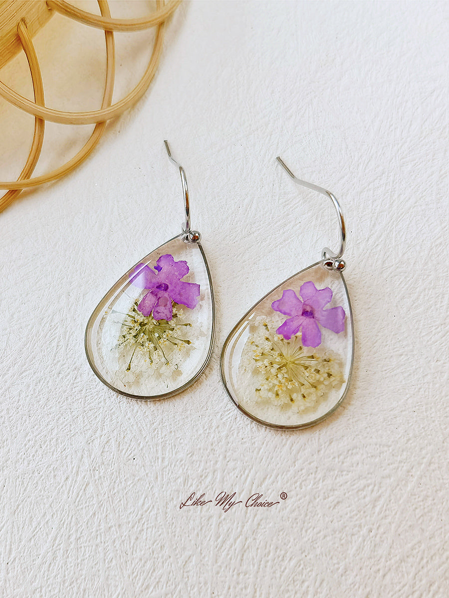 Small Fresh Queen Anne Lace Handmade Dried Flower Earrings