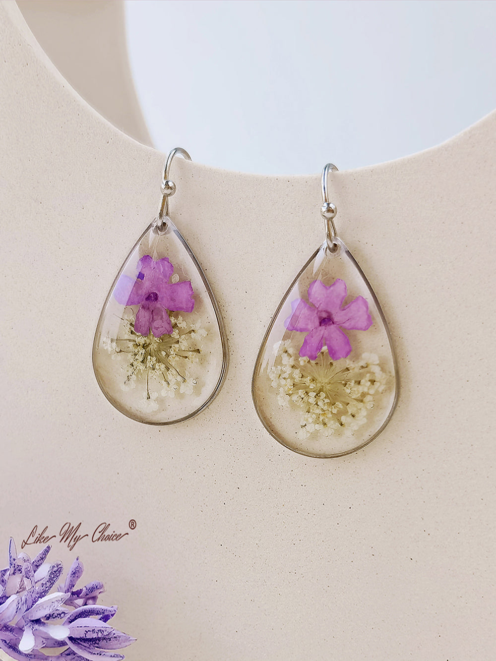 Small Fresh Queen Anne Lace Handmade Dried Flower Earrings