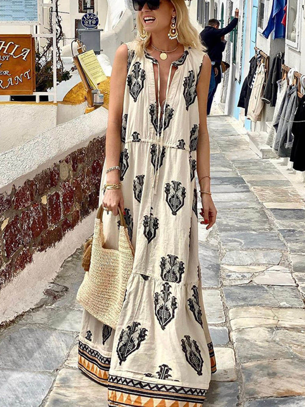 Bohemian Style Unique Pattern Print Maxi Dress