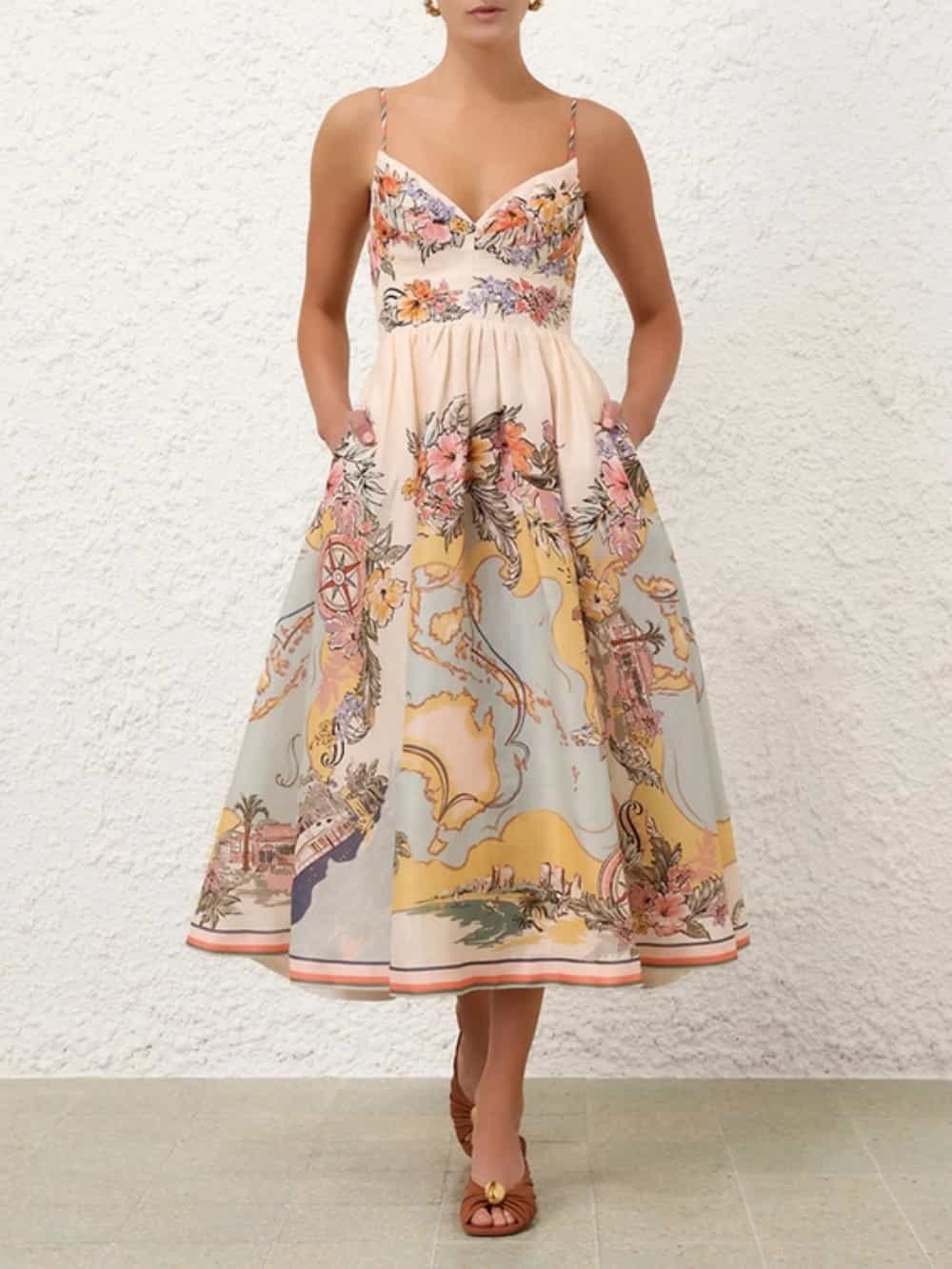 Nautical Map Print Vacation Midi Dress