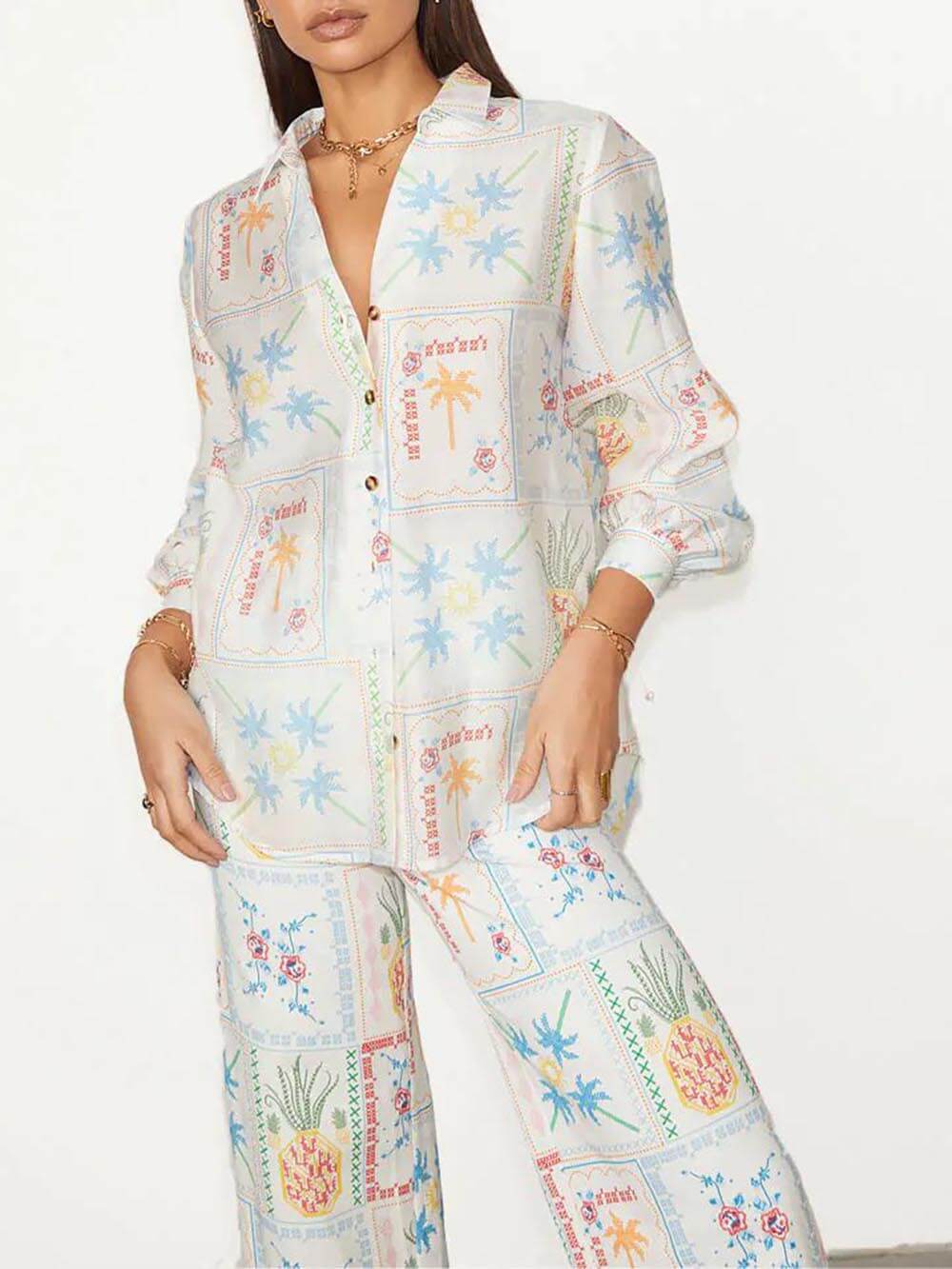 Unique Island of Wight Print Loose Shirt