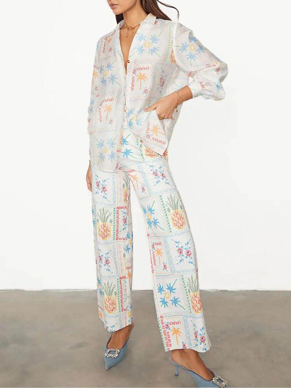 Unique Island of Wight Print Loose Shirt