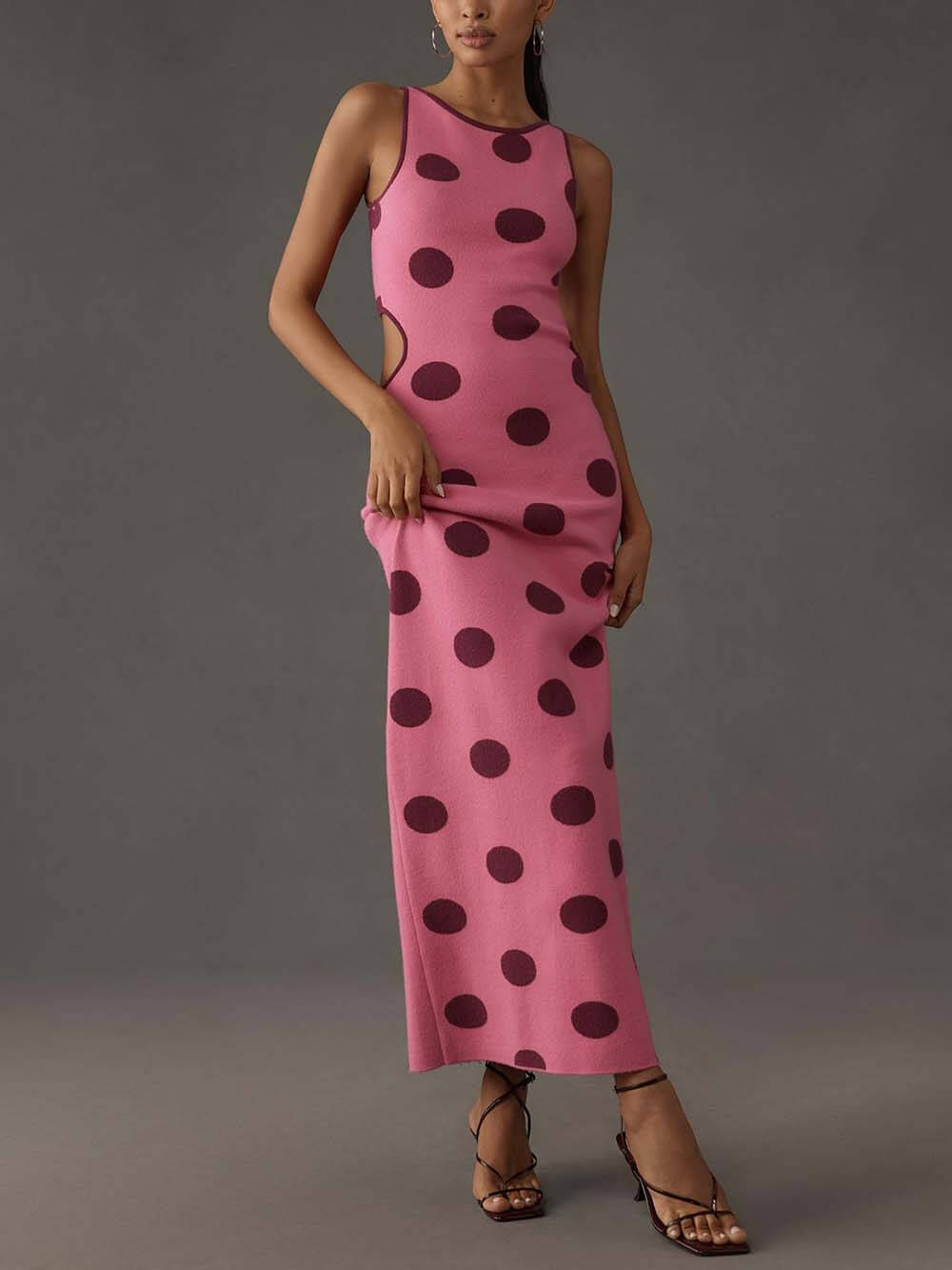 Retro Polka Dot Print Sleeveless Maxi Dress