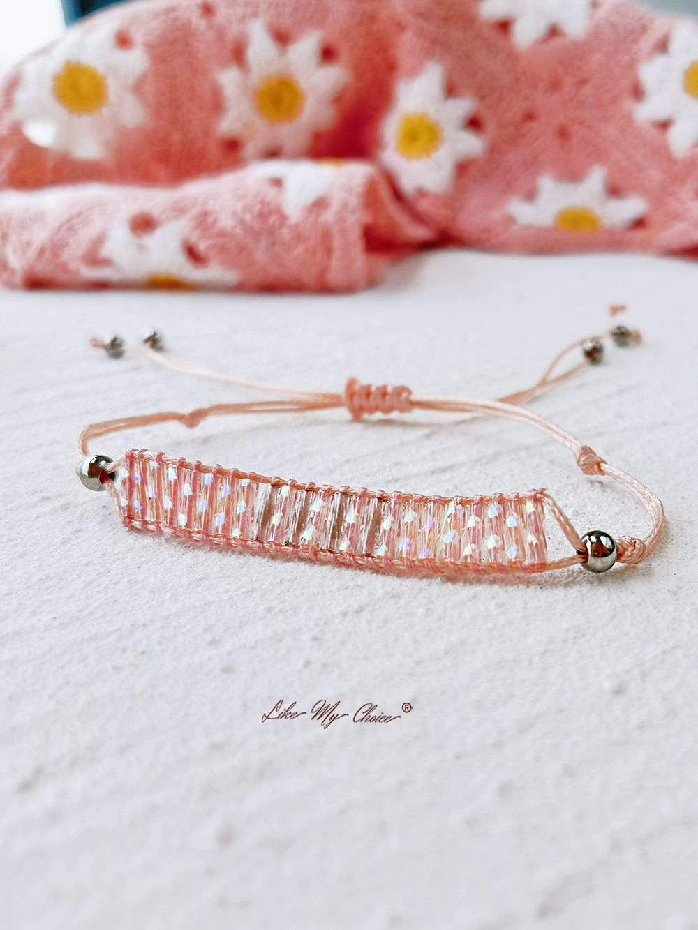 Adjustable Drawstring Beaded Bracelet Pink Bali Stack