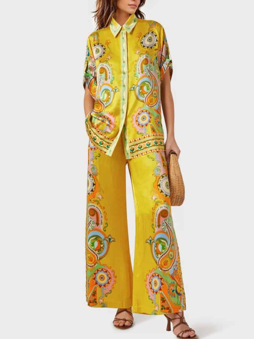 Luxe Satin Oversized Pants with Modern Print