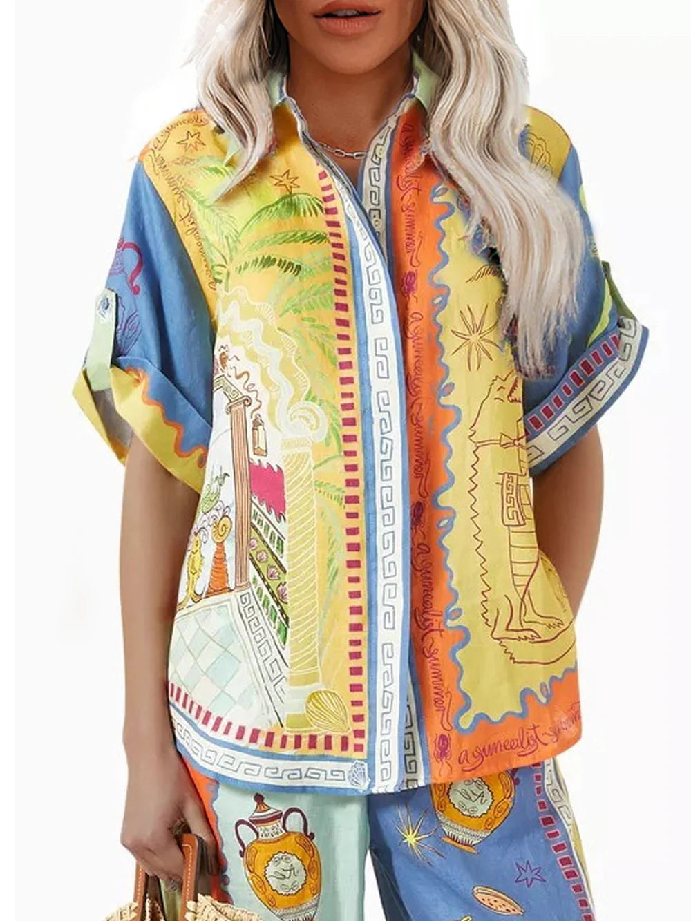 Unique Summer Fantasy Print Short-sleeved Loose Shirt