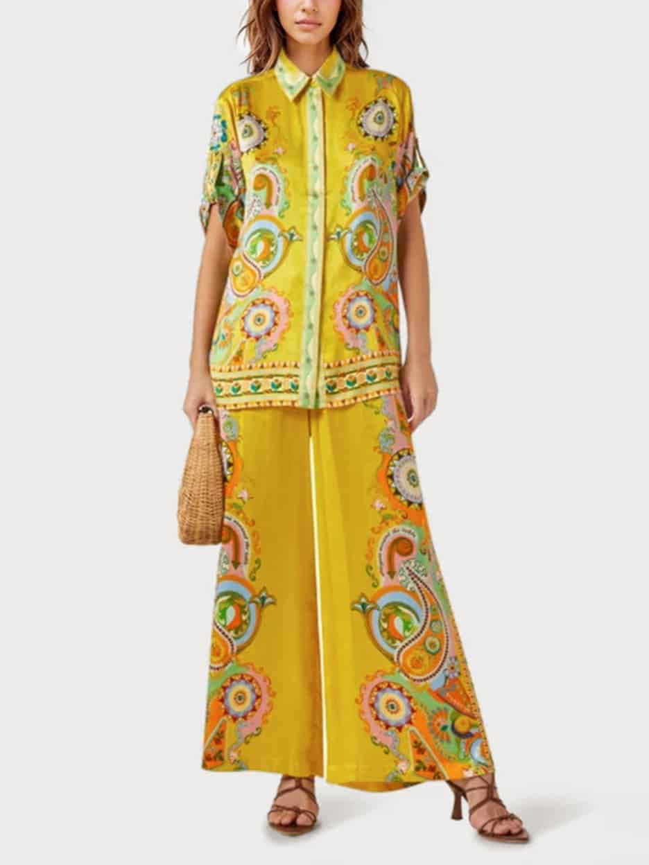 Luxe Satin Oversized Pants with Modern Print