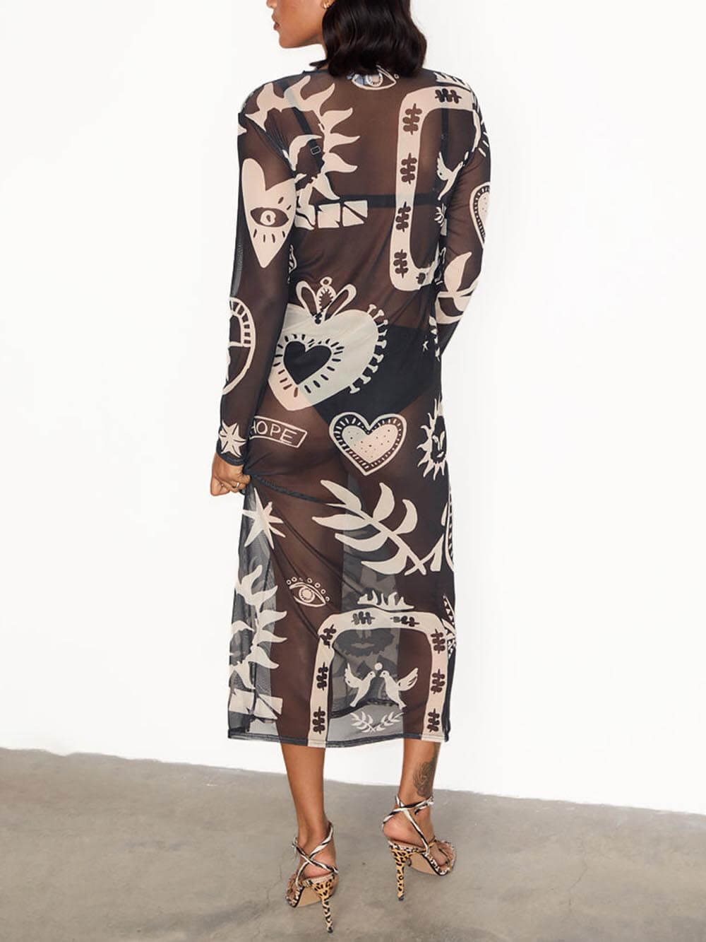 Retro Midnight Romance Mesh Print Dress