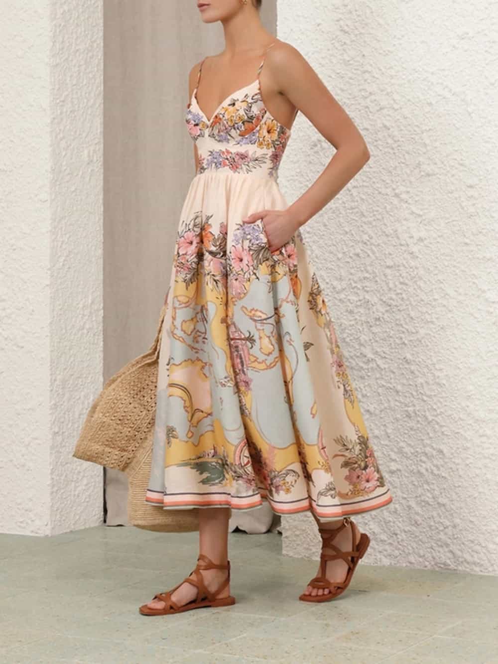 Nautical Map Print Vacation Midi Dress
