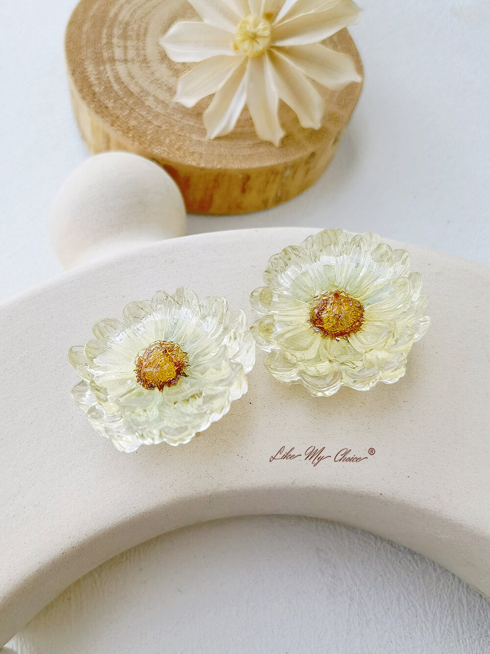 Pressed Flower Drop Earring - Pastoral Resin Daisy