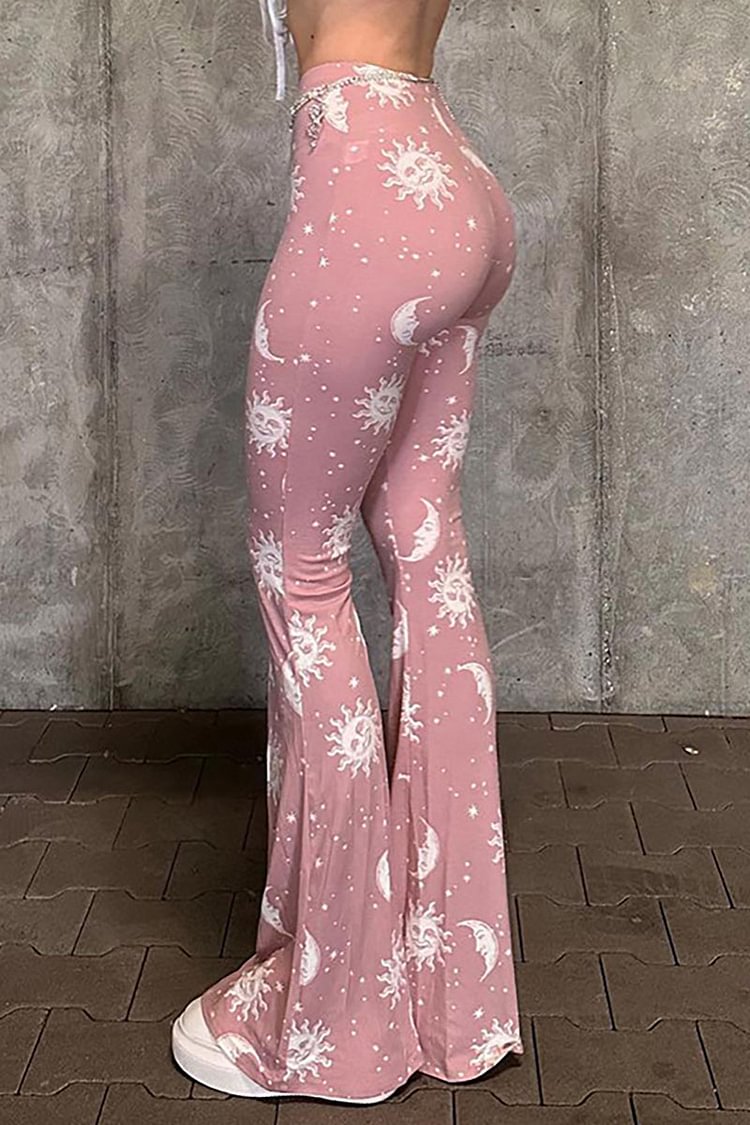 Abstract Pattern Print High Waist Flared Pants
