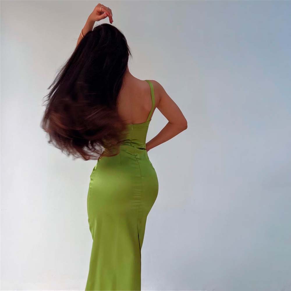 TAMIKO STRAPS GREEN BODYCON MAXI DRESS