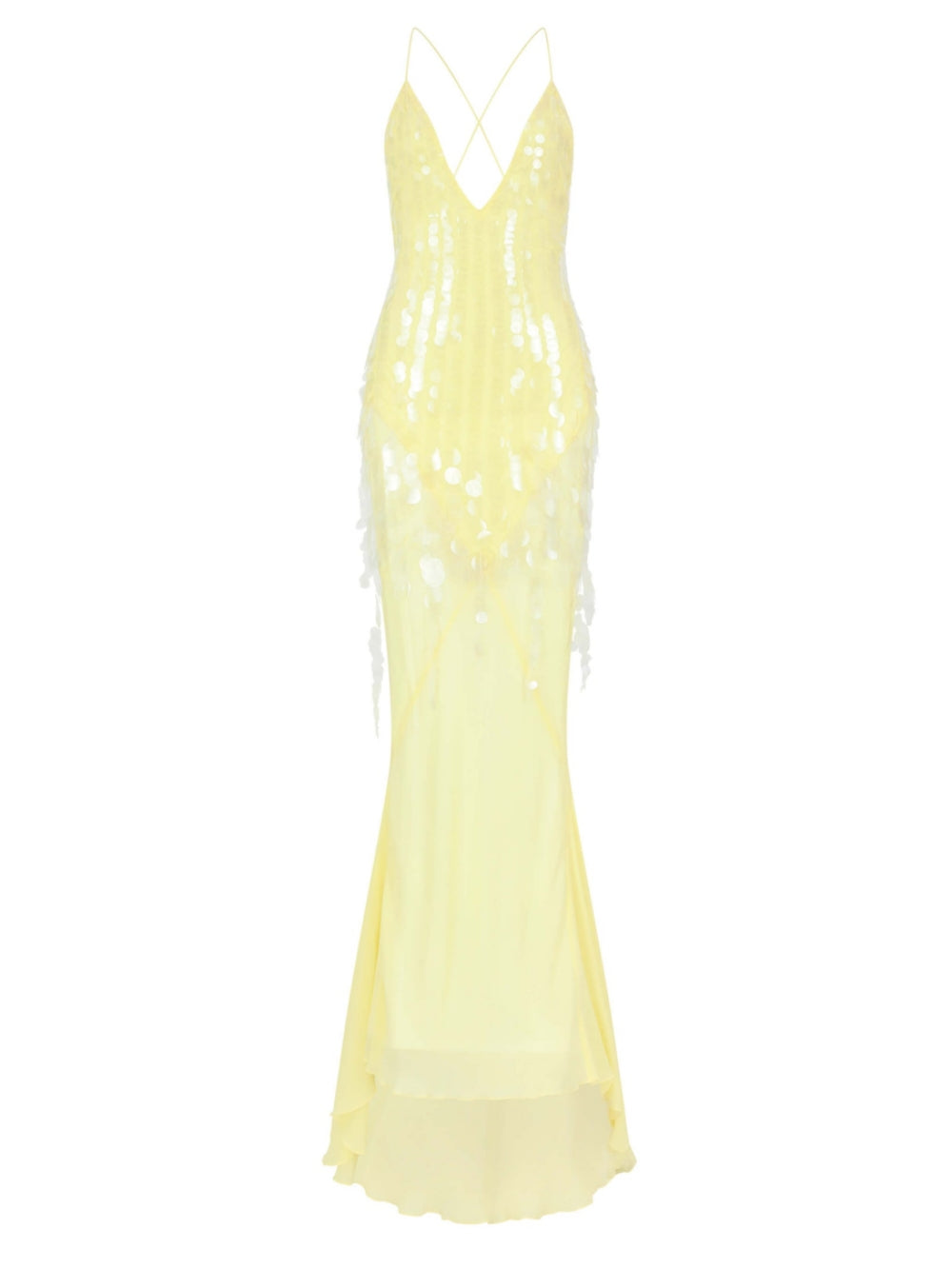 Sequins Low V-Neck Draped Maxi Dress