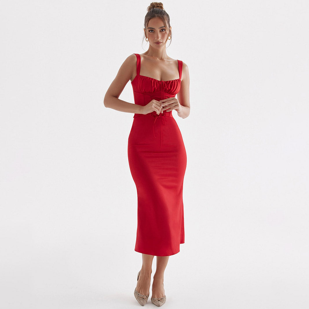 DYNA CORSET STRAPS LACE UP MIDI DRESS