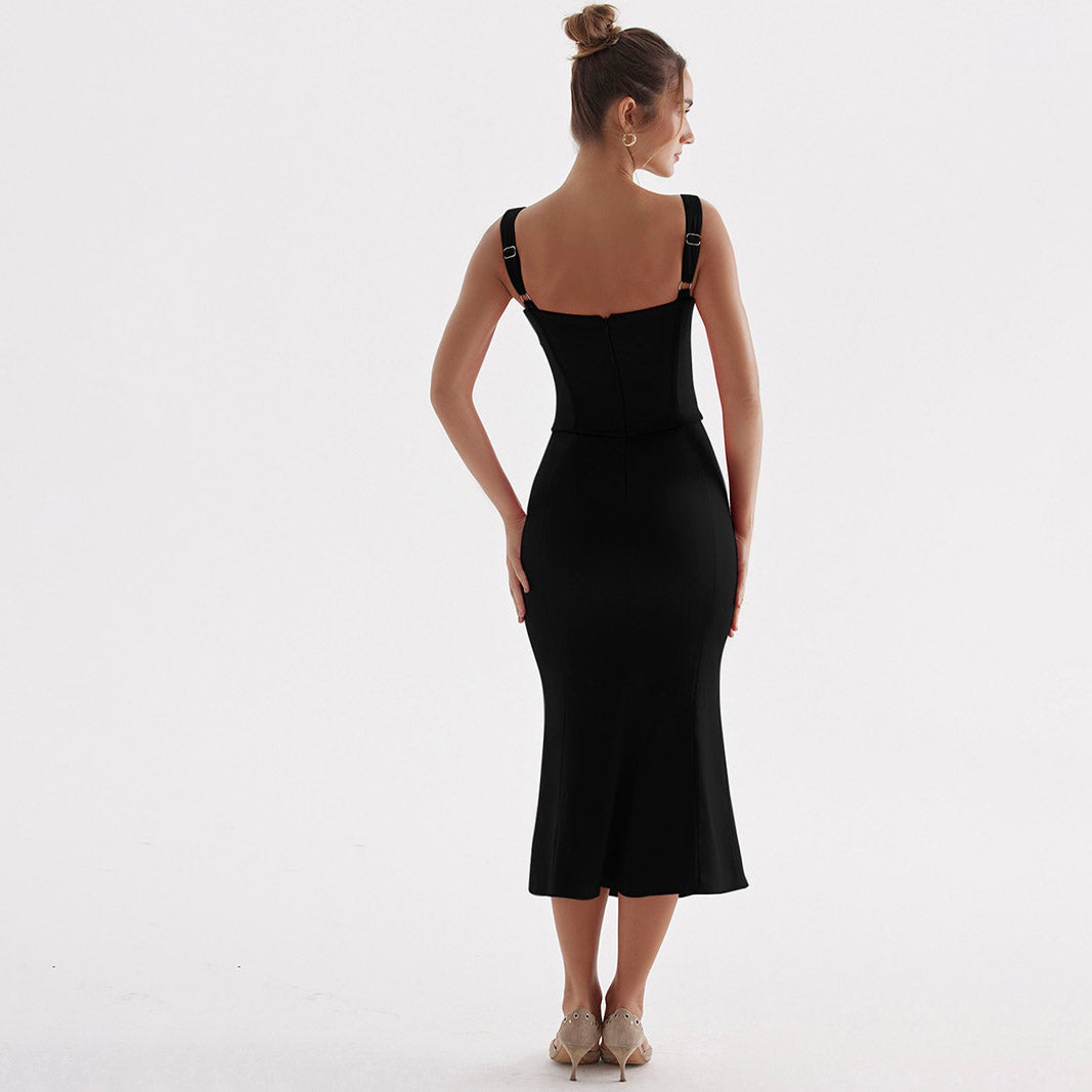 DYNA CORSET STRAPS LACE UP MIDI DRESS