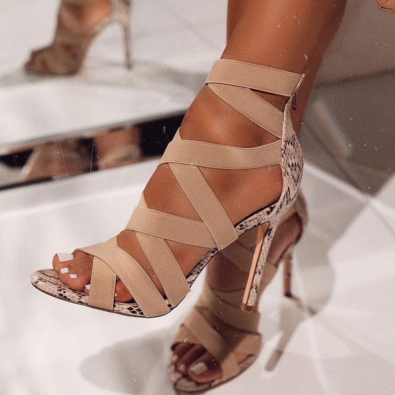 Patchwork Mixed High Heels Sandals