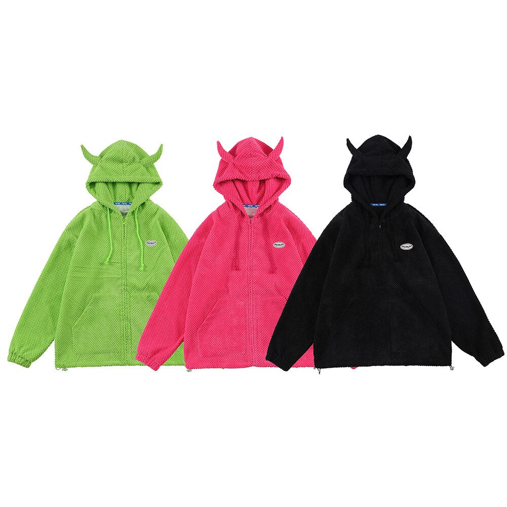 Mystical Green Hoodie Unisex with Demon Horns