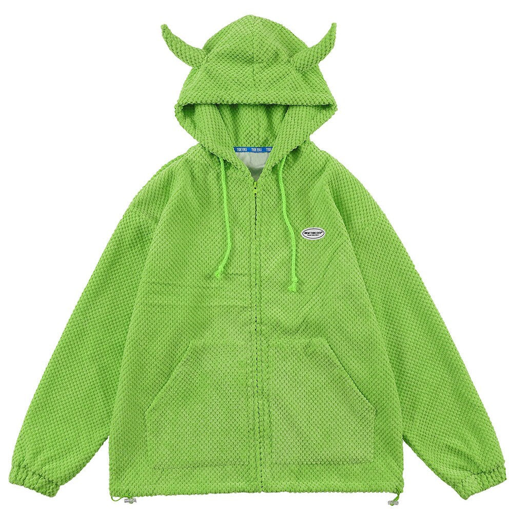 Mystical Green Hoodie Unisex with Demon Horns