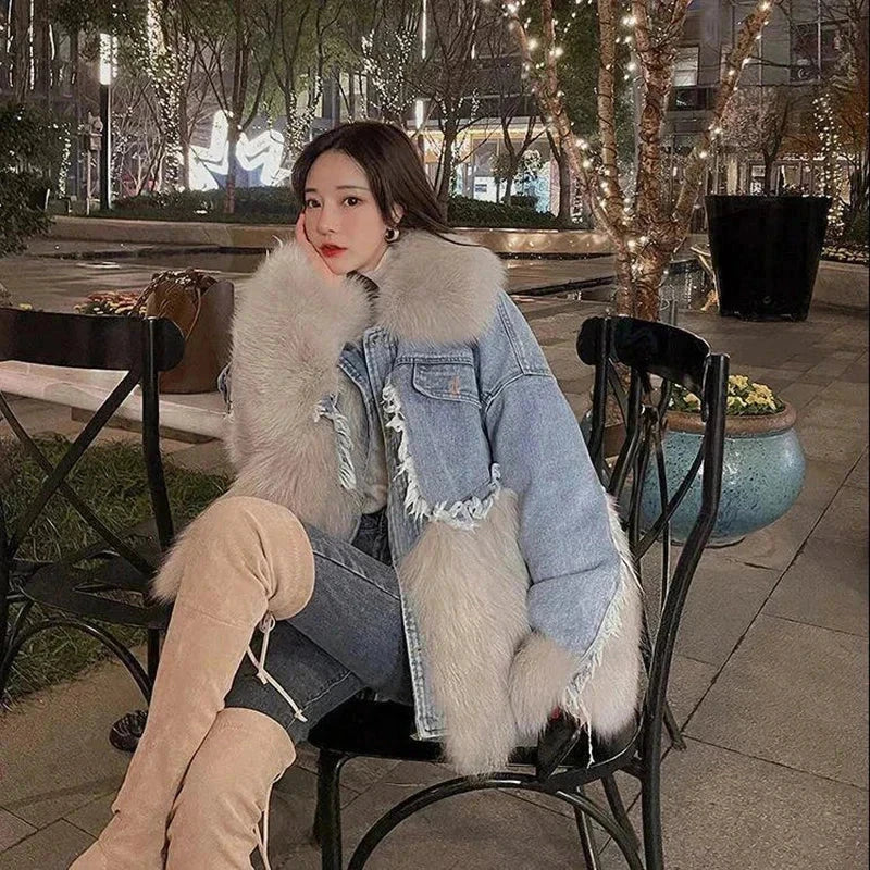 Detachable Fur Denim Jacket for Women