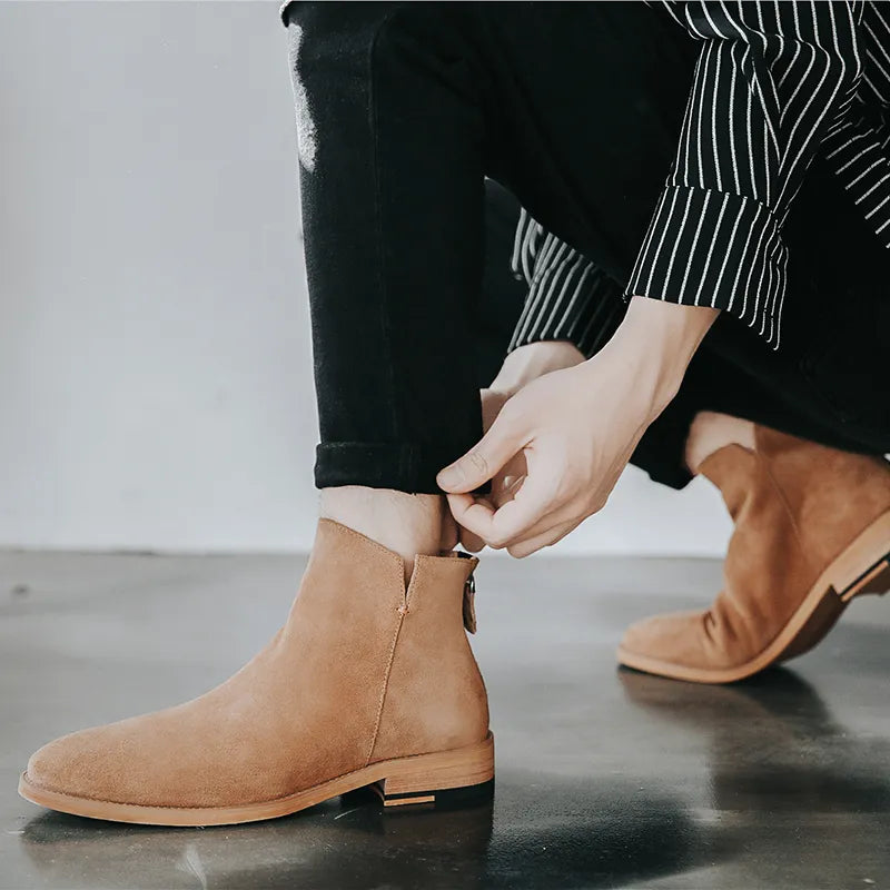 England Zip Ankle Boots Genuine Leather for Men