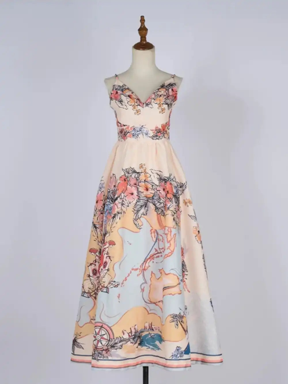 Nautical Map Print Vacation Midi Dress