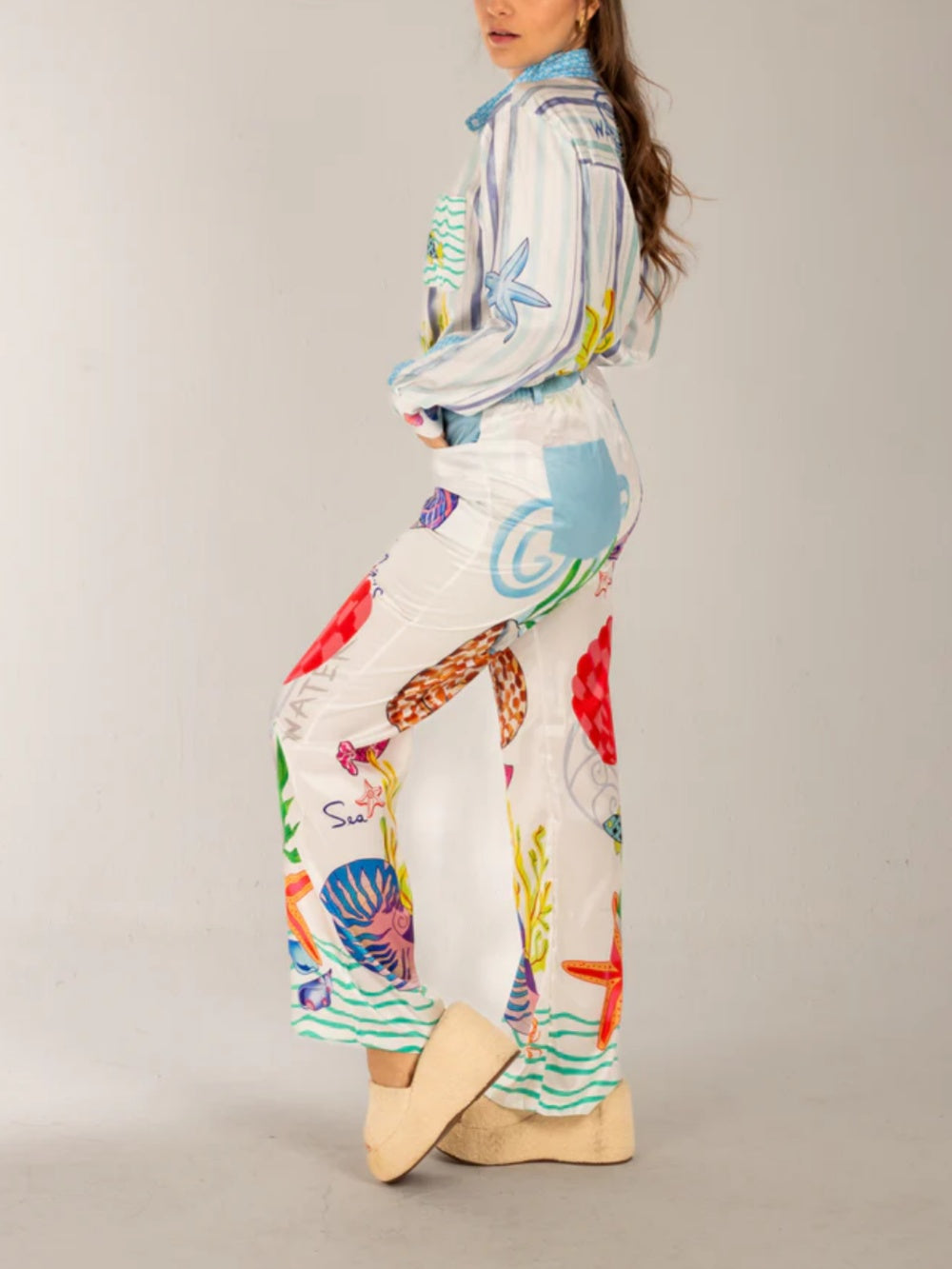 Ocean Print Theme Long Sleeve Collared Shirt