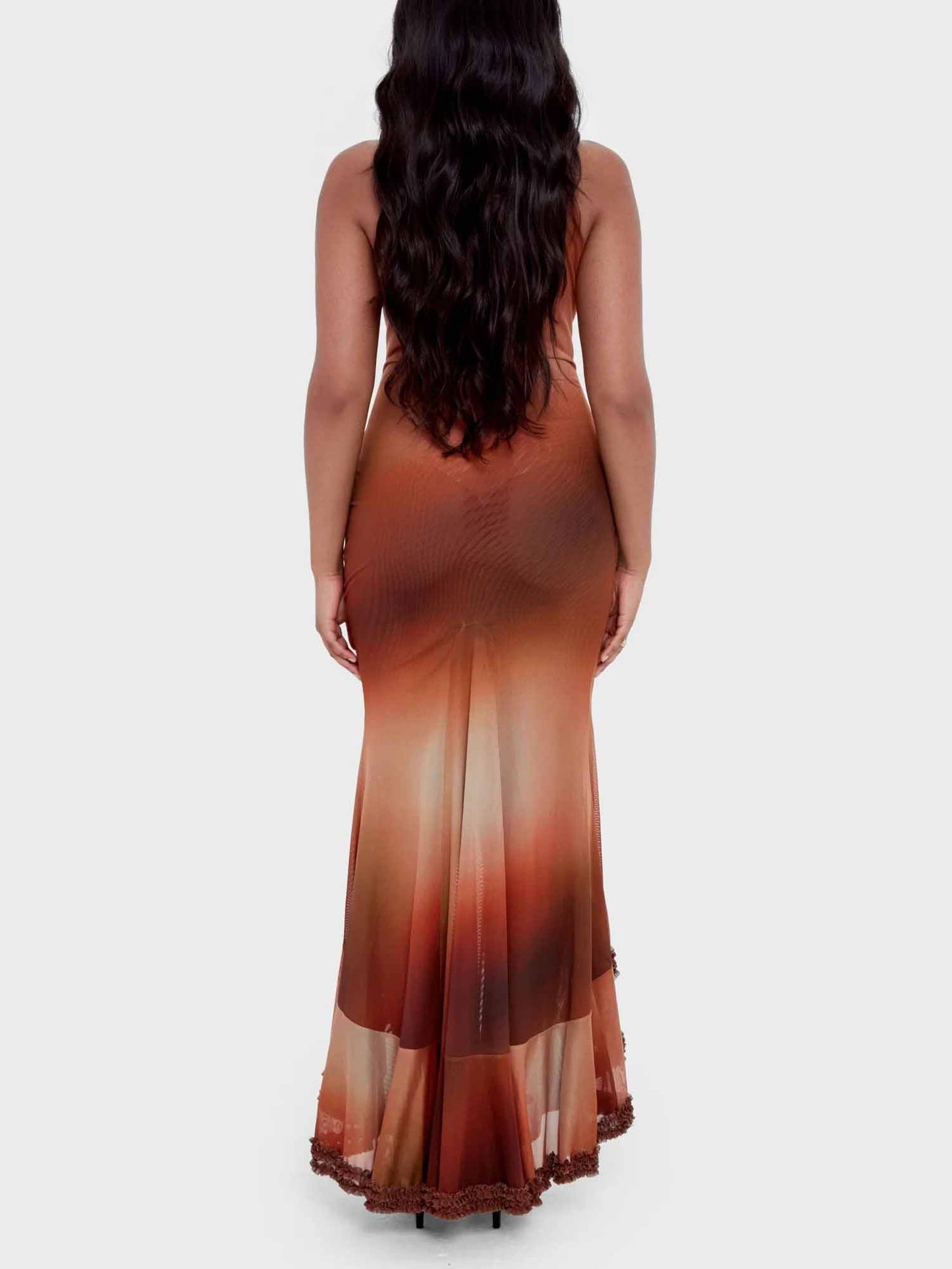 Modern Sunset Smooth Print Deep V Neck Midi Dress