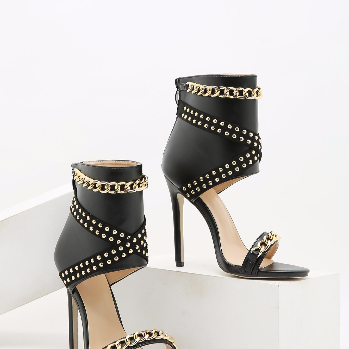 Metal Rivets Studded Sandals Inspired by Olivia Furguson