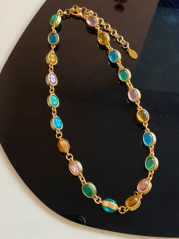 Vintage Colorful Candy Glass Clavicle Necklace