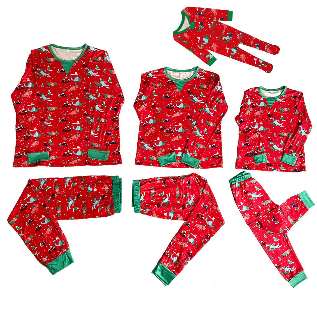 Red Cute Dinosaur Pattern Family Matching Pajamas Sets