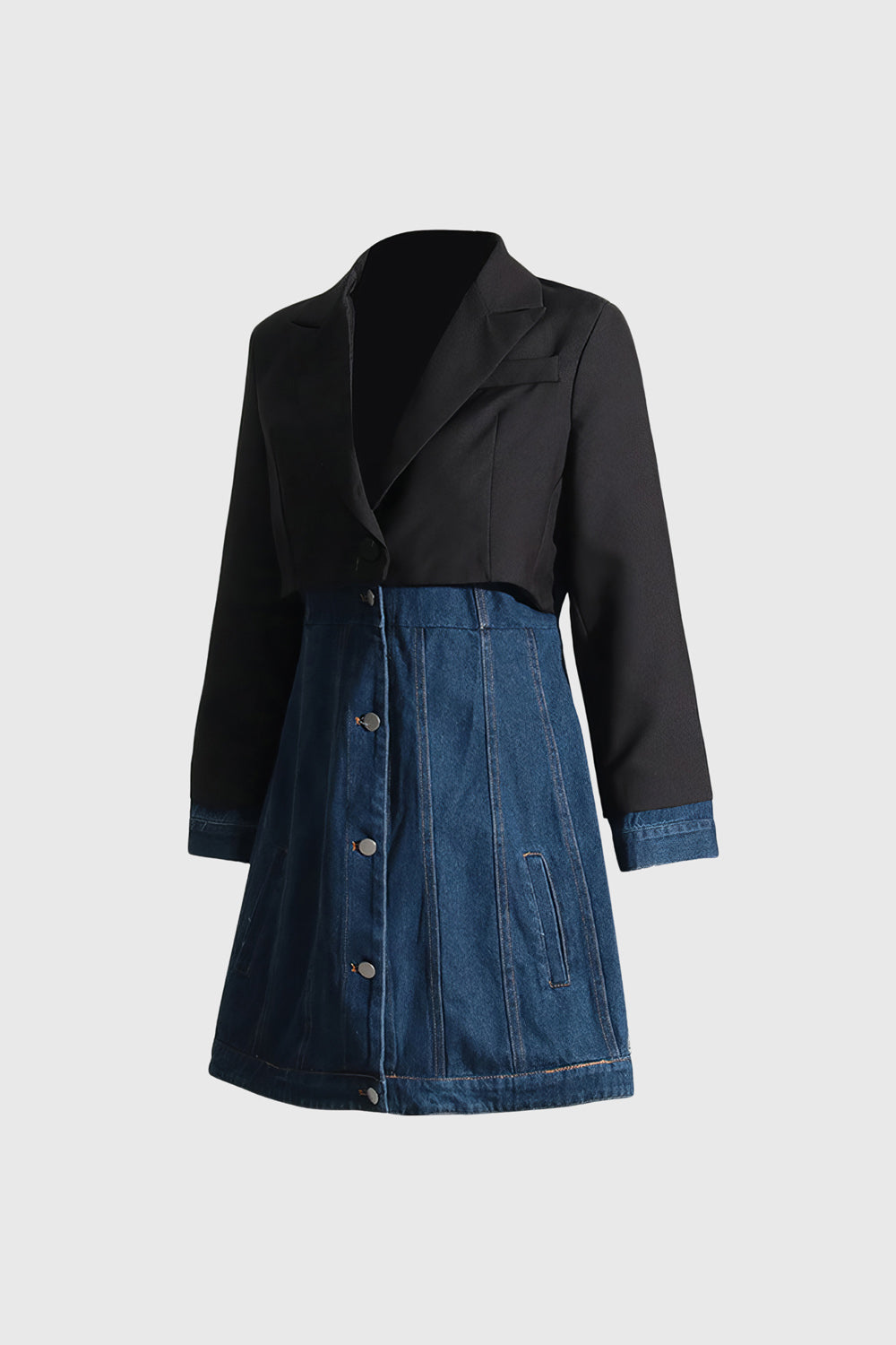 Short Denim Dress with Blazer Detail - Blue