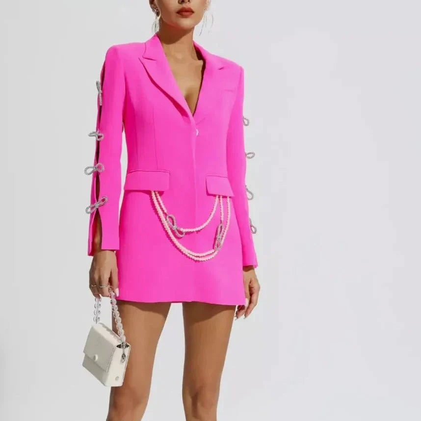 BLAZER DRESS with CUT OUT SLEEVES - Fuchsia
