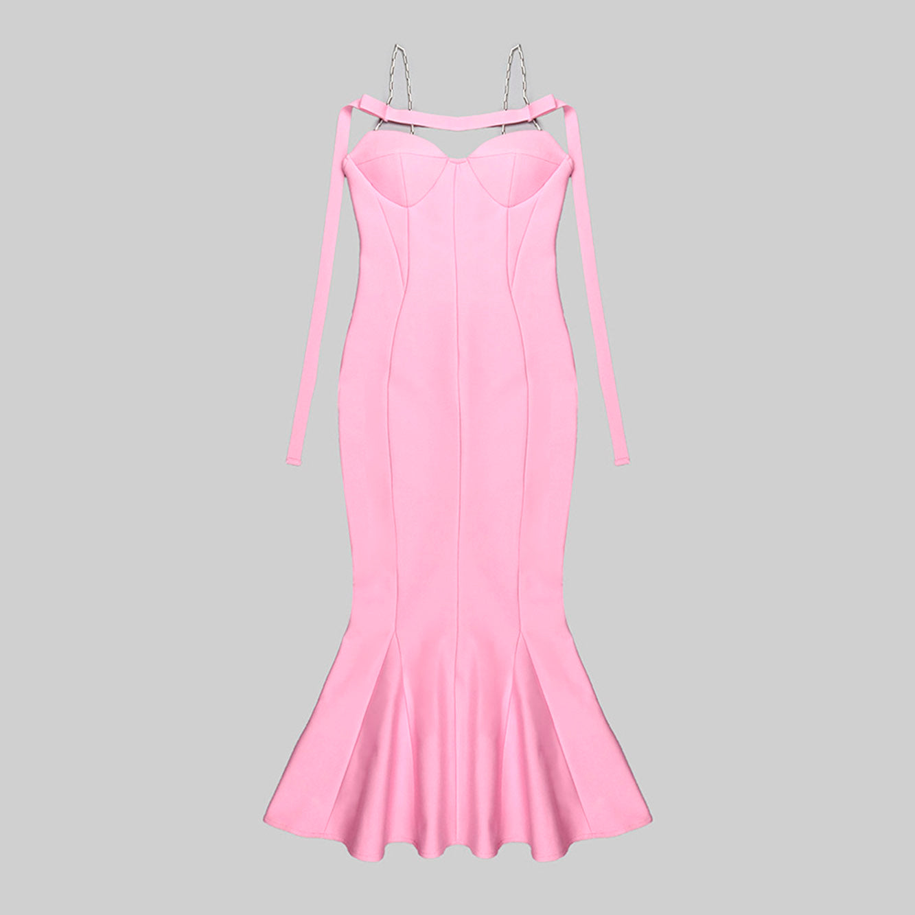 ARINNA PINK FRILLED BOTTOM BODYCON MIDI DRESS