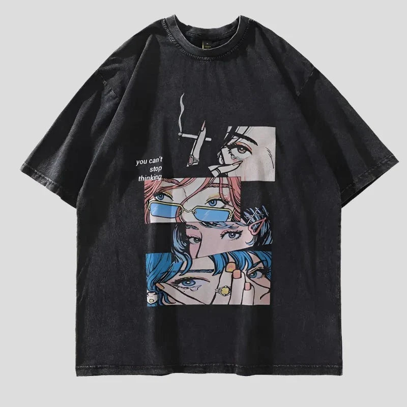 Distressed Retro Print Men's Oversize Grunge Cotton T-Shirt