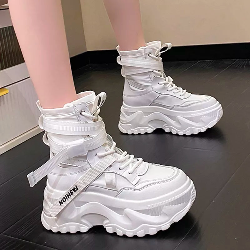 Motorcycle Lace-Up Platform Ankle Boots