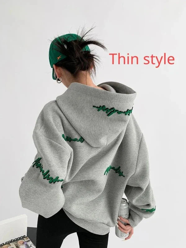 Fleece Letter Embroidery Hooded Unisex Sweatshirts