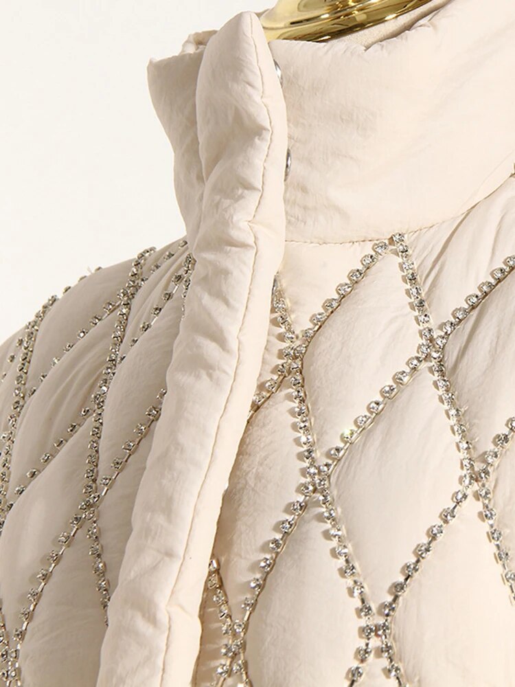 DEAT Fashion Women's Waistcoat Loose Stand Collar Single Breasted Sleeveless Plaid Diamonds Tassel Vest Winter 2023 New 1DF2572