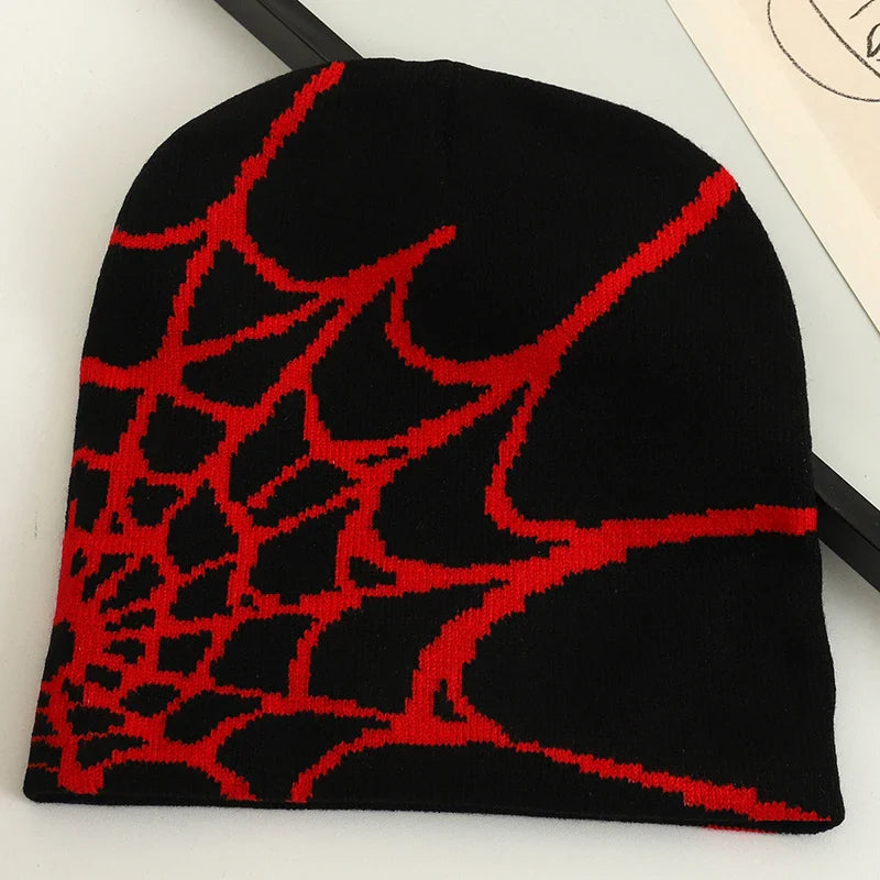 Goth Spider Web Beanies: Y2K Knitted Cap